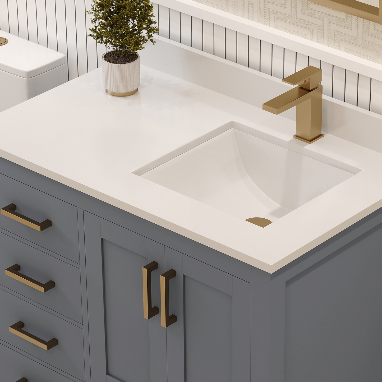 Rooh 36 Inch Right Solid Wood Single Bathroom Vanity with Quartz Countertop