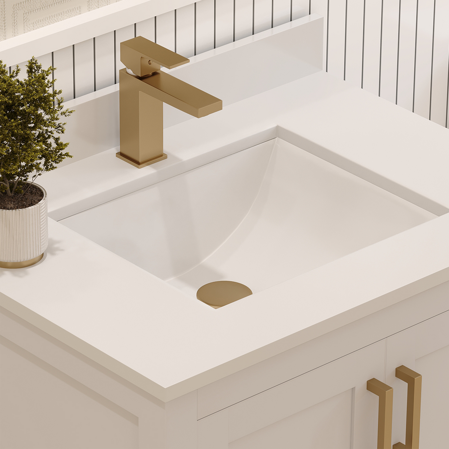 Rooh 30 Inch Solid Wood Bathroom Vanity with Undermount single Rectangle sink & White Quartz countertop 0.75 inch edge in white