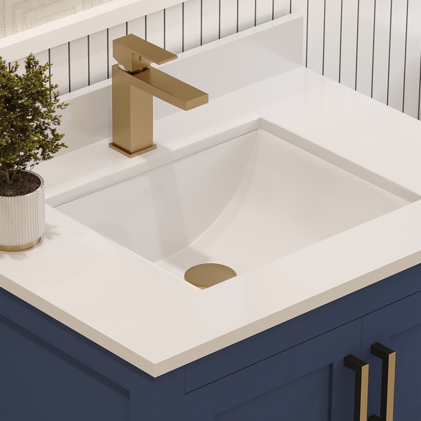 Rooh 30 Inch Solid Wood Bathroom Vanity with Undermount single Rectangle sink & White Quartz countertop 0.75 inch edge in white