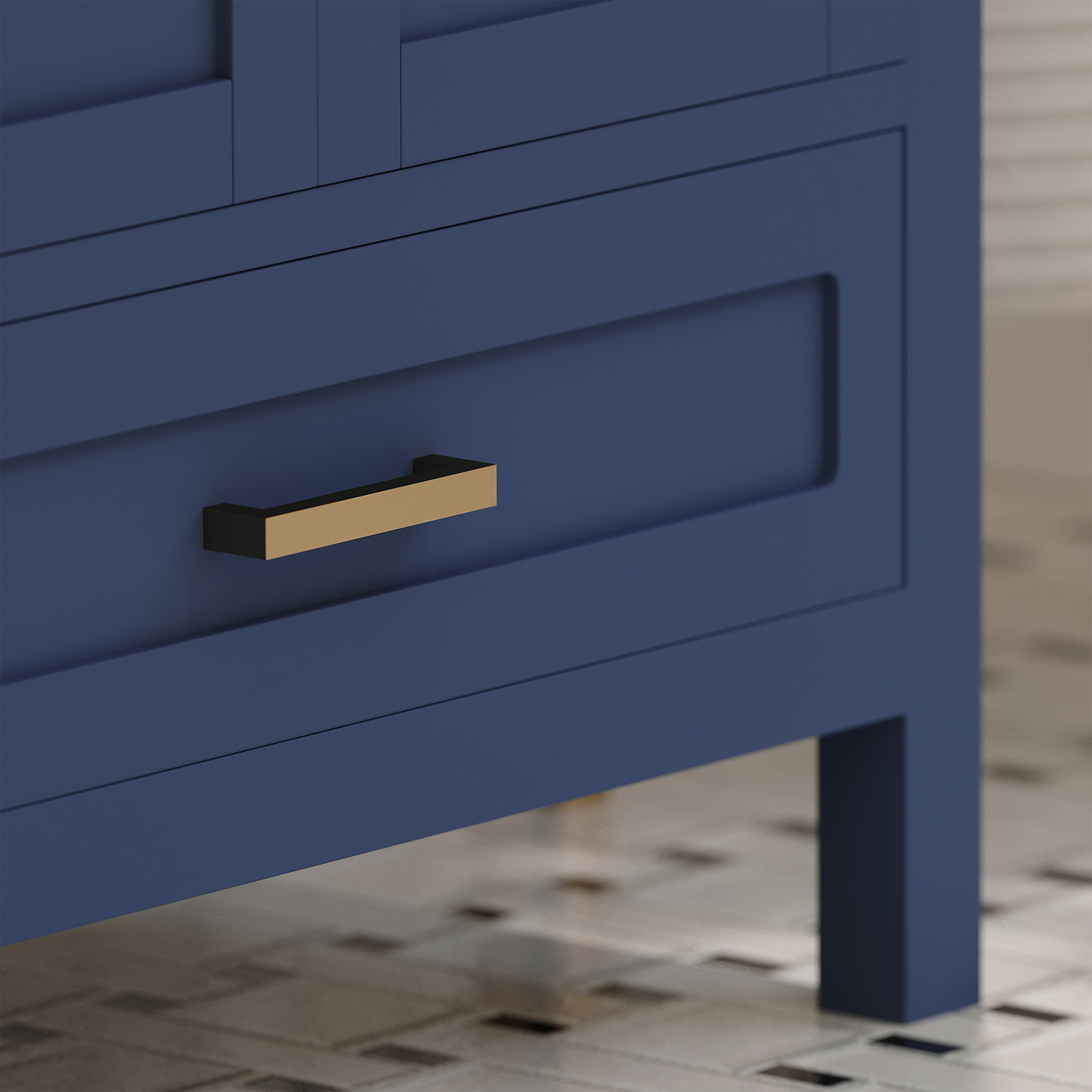 Rooh 60 Inch Solid Wood Bathroom Vanity with Undermount double Rectangle sinks & White Quartz countertop 0.75 inch edge in white