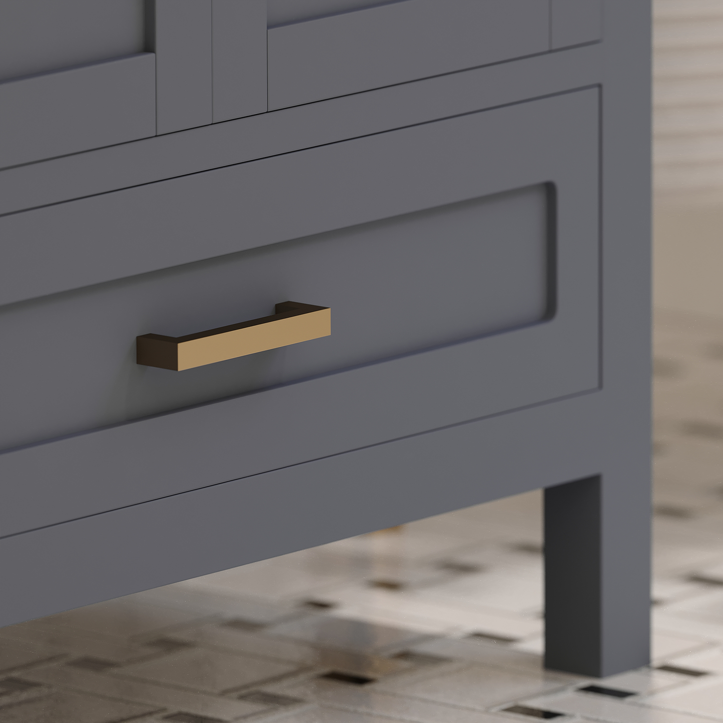 Rooh 60 Inch Solid Wood Bathroom Vanity with Undermount double Rectangle sinks & White Quartz countertop 0.75 inch edge in white