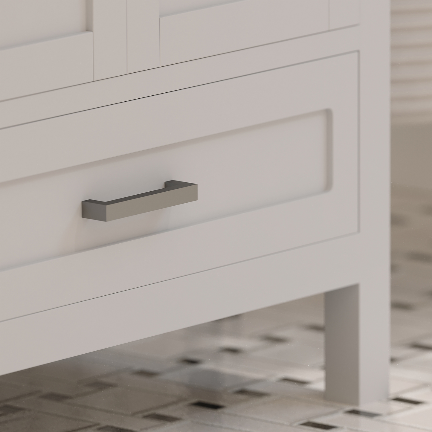 Rooh 60 Inch Solid Wood Bathroom Vanity with Undermount double Rectangle sinks & White Quartz countertop 0.75 inch edge in white