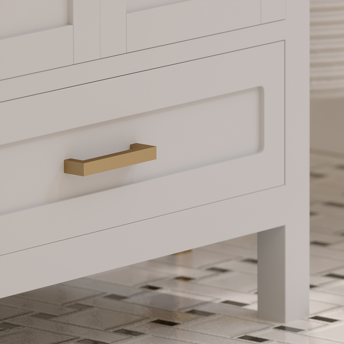 Rooh 60 Inch Solid Wood Bathroom Vanity with Undermount double Rectangle sinks & White Quartz countertop 0.75 inch edge in white