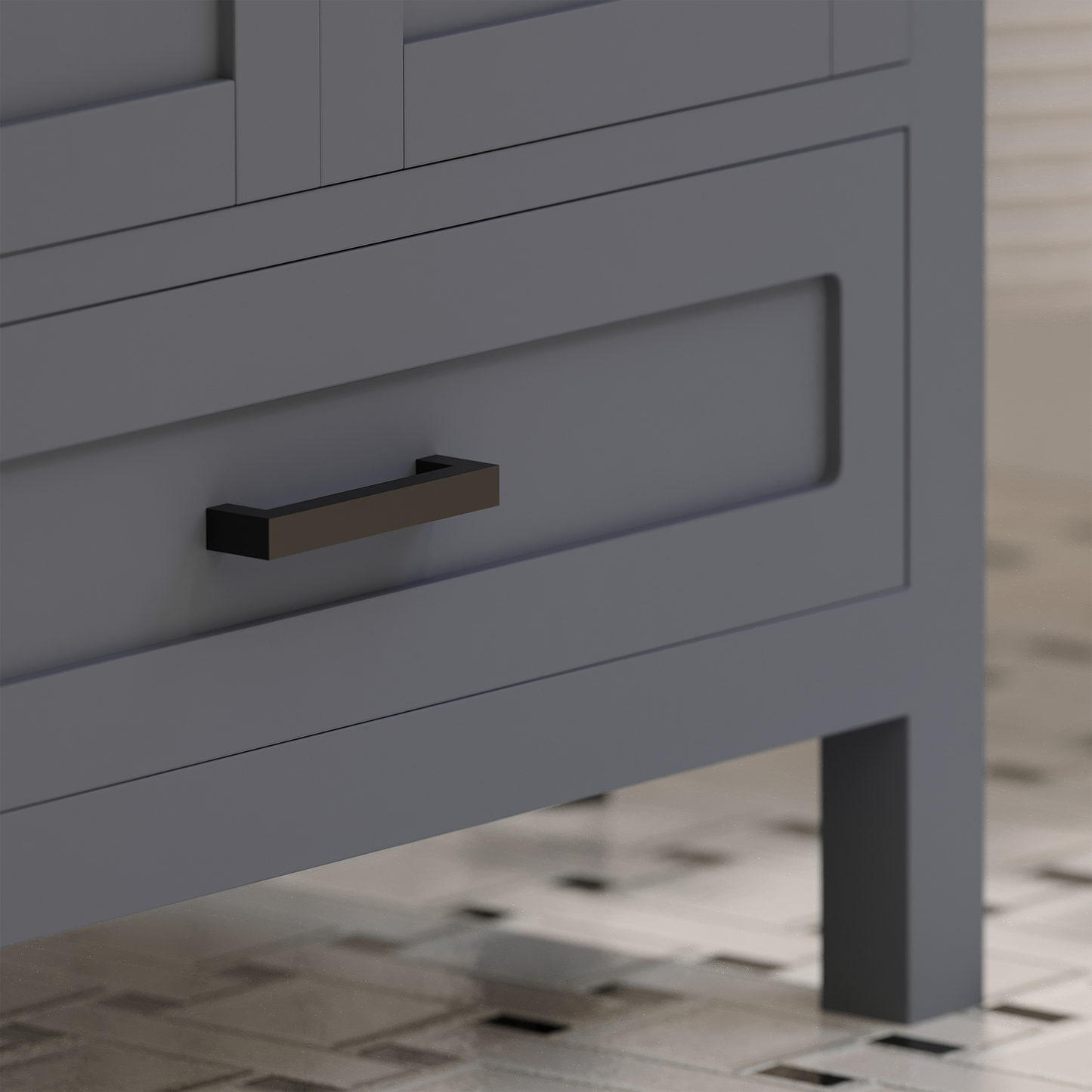 Rooh 60 Inch Solid Wood Bathroom Vanity with Undermount double Rectangle sinks & White Quartz countertop 0.75 inch edge in white