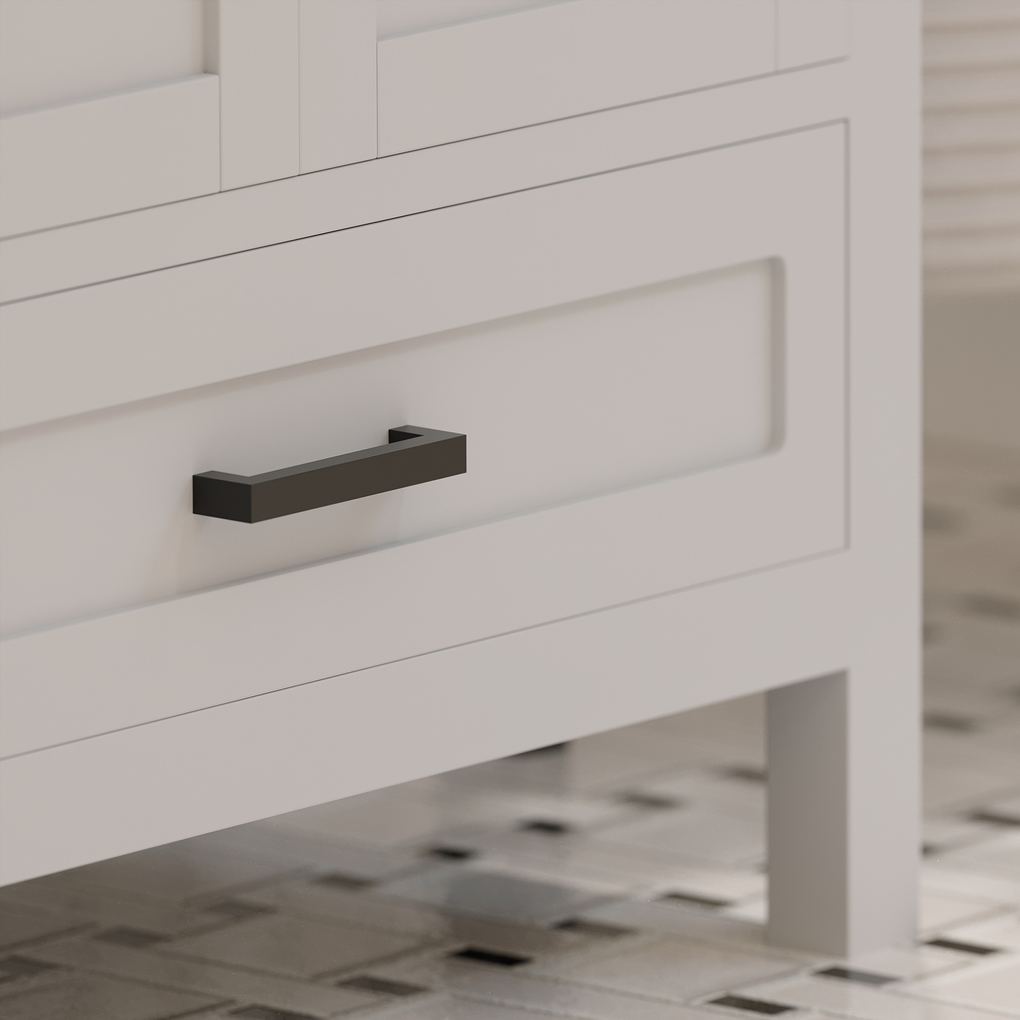 Rooh 60 Inch Solid Wood Bathroom Vanity with Undermount double Rectangle sinks & White Quartz countertop 0.75 inch edge in white