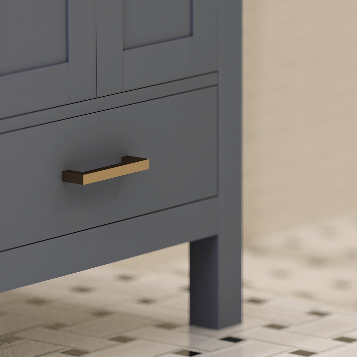 Rooh 24 Inch Solid Wood Bathroom Vanity with Undermount single Rectangle sink & White Quartz countertop 0.75 inch edge in white