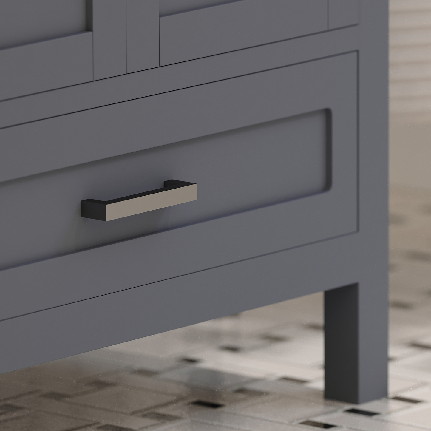 Rooh 60 Inch Solid Wood Bathroom Vanity with Undermount double Rectangle sinks & White Quartz countertop 0.75 inch edge in white