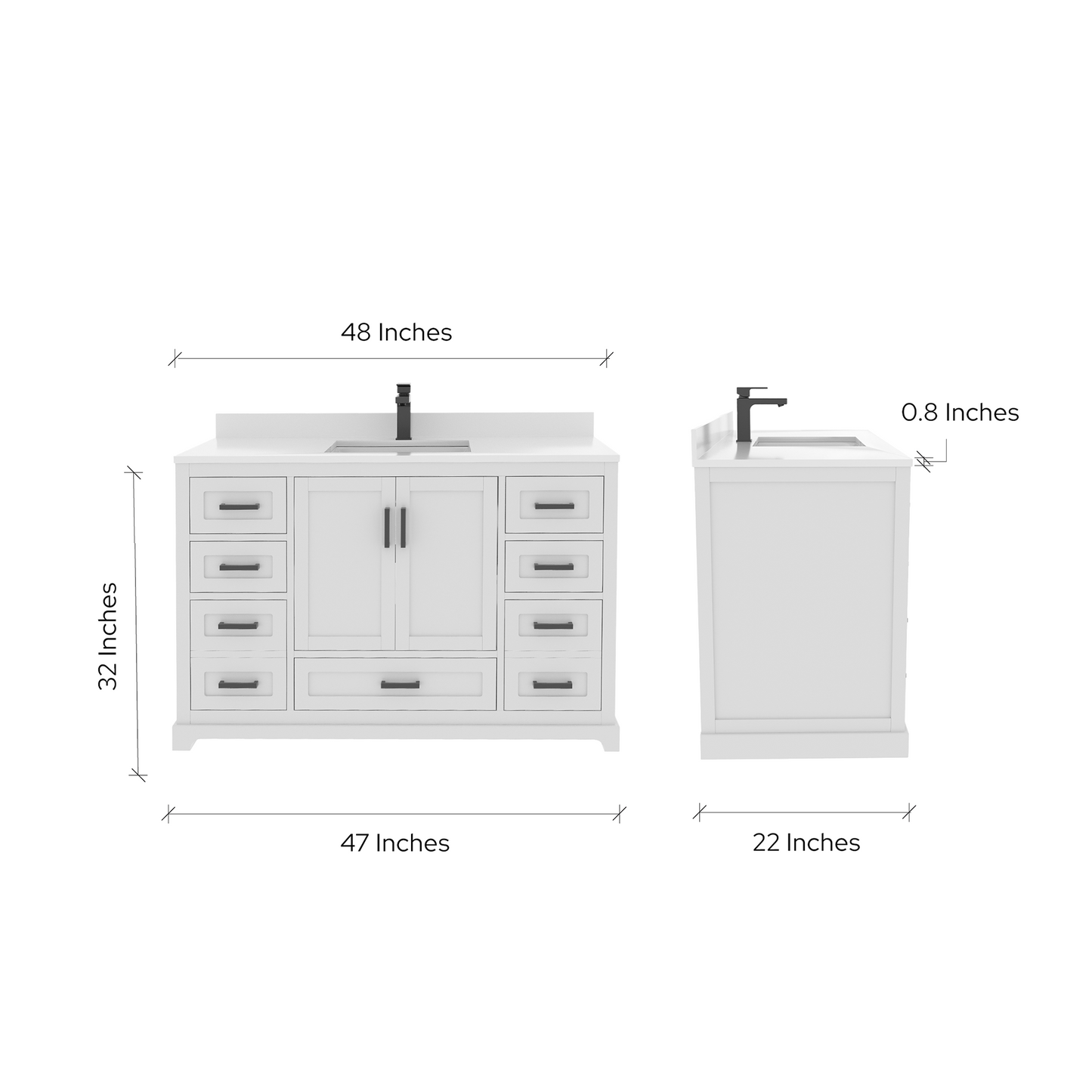 Maya 48 Inch Solid Wood Single Bathroom Vanity with Quartz Countertop
