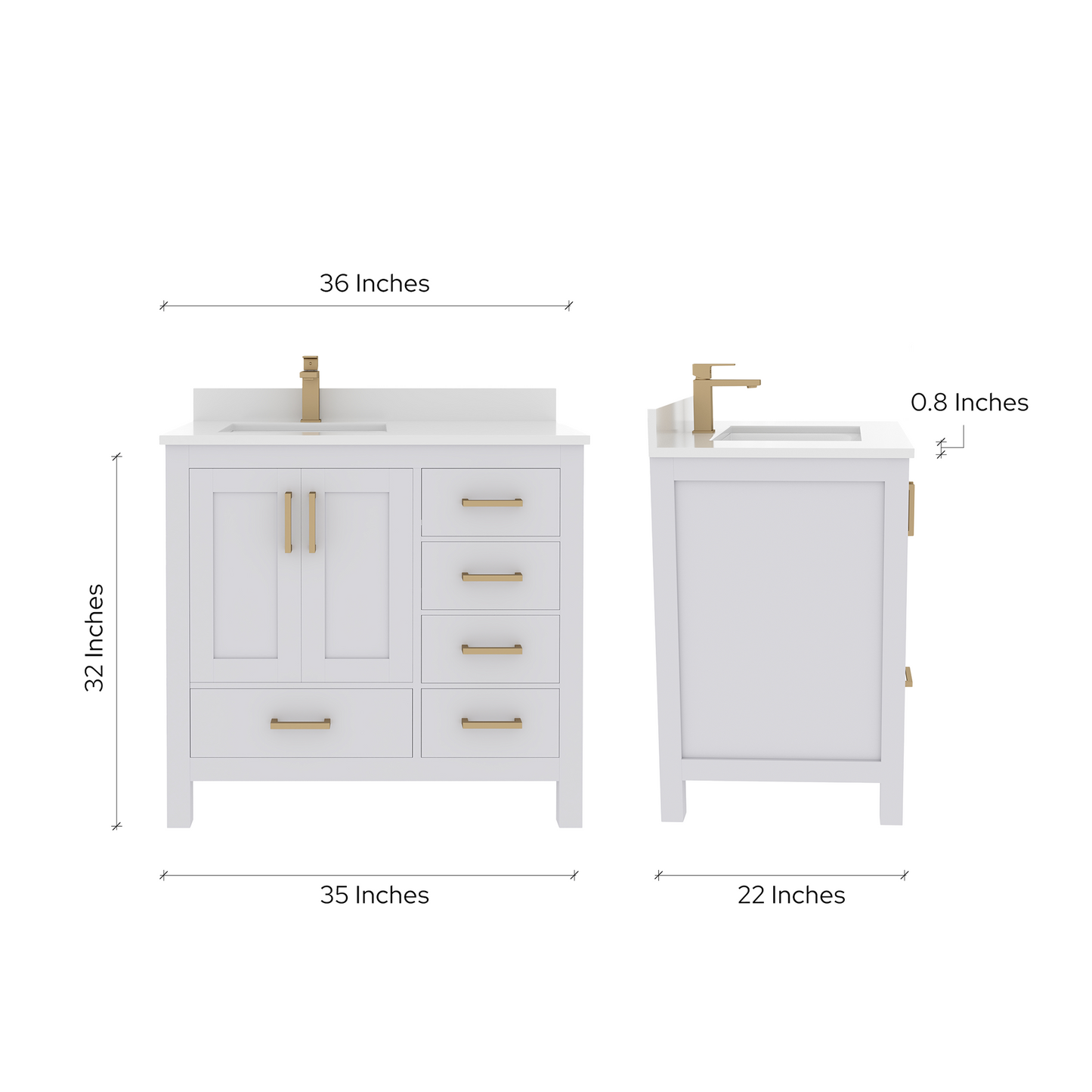 Rooh 36 Inch Left Solid Wood Single Bathroom Vanity with Quartz Countertop