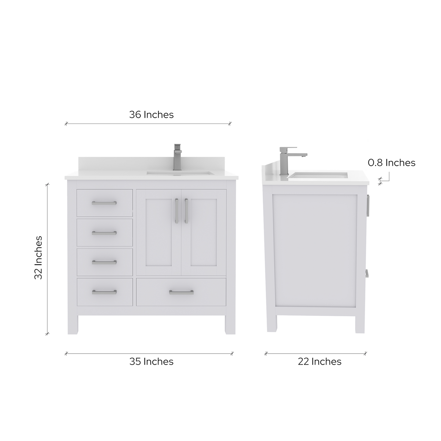 Rooh 36 Inch Right Solid Wood Single Bathroom Vanity with Quartz Countertop