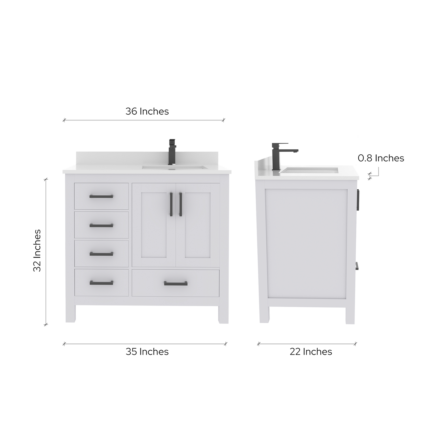 Rooh 36 Inch Right Solid Wood Single Bathroom Vanity with Quartz Countertop