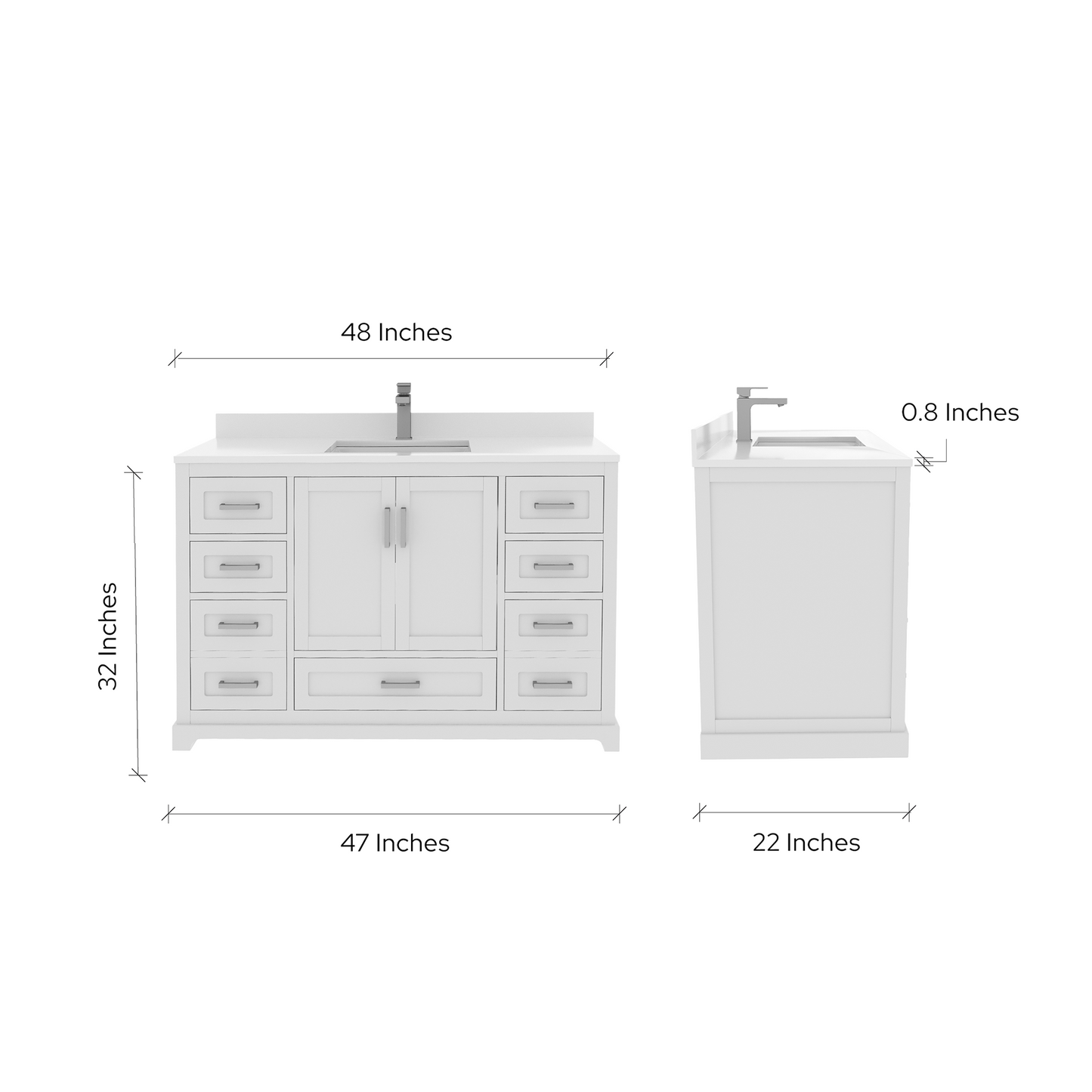 Maya 48 Inch Solid Wood Single Bathroom Vanity with Quartz Countertop