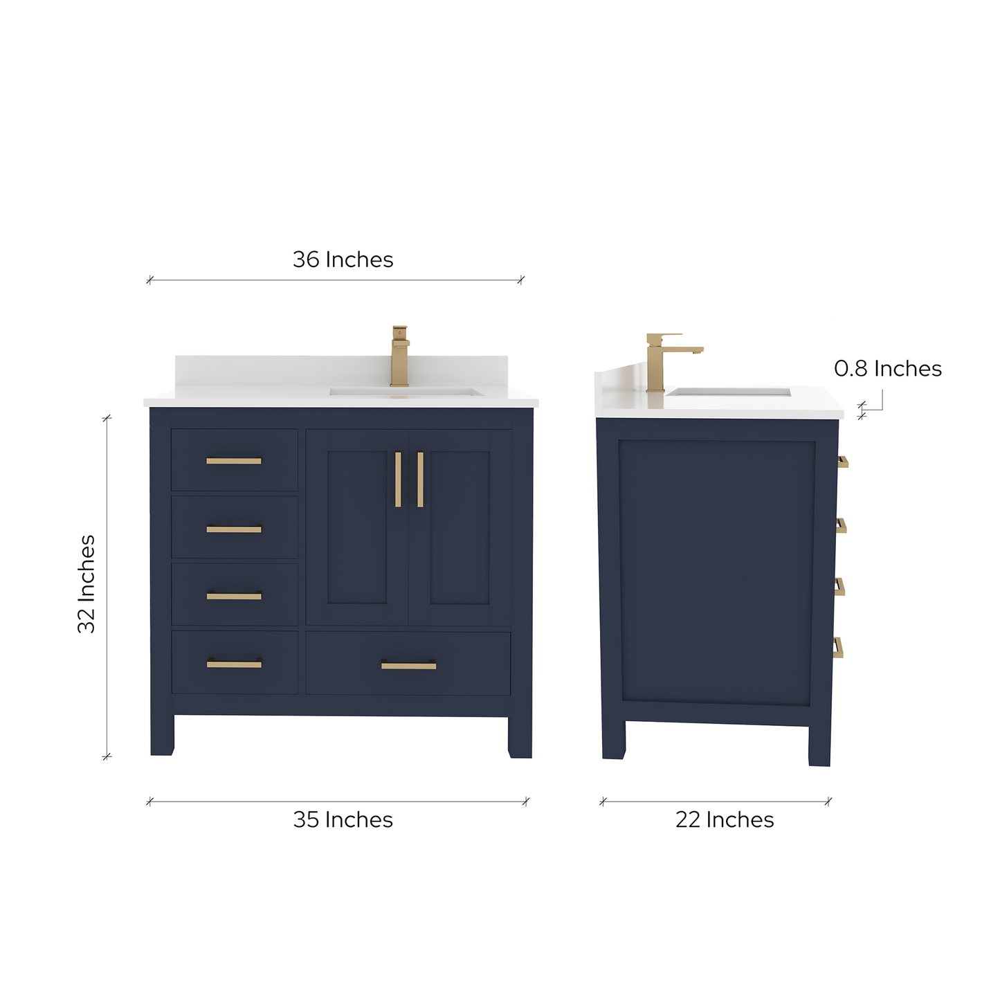 Rooh 36 Inch Right Solid Wood Single Bathroom Vanity with Quartz Countertop