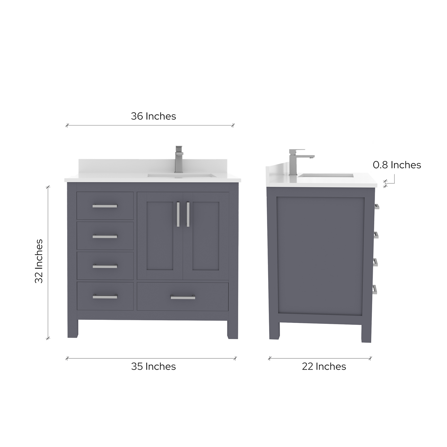Rooh 36 Inch Right Solid Wood Single Bathroom Vanity with Quartz Countertop