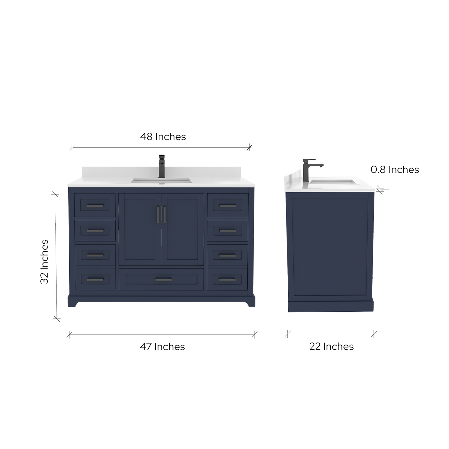 Maya 48 Inch Solid Wood Single Bathroom Vanity with Quartz Countertop