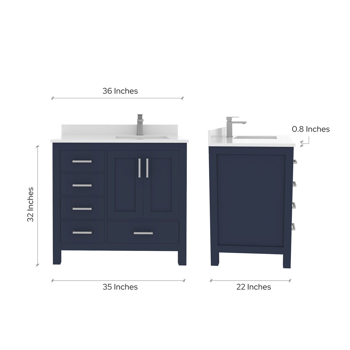 Rooh 36 Inch Right Solid Wood Single Bathroom Vanity with Quartz Countertop