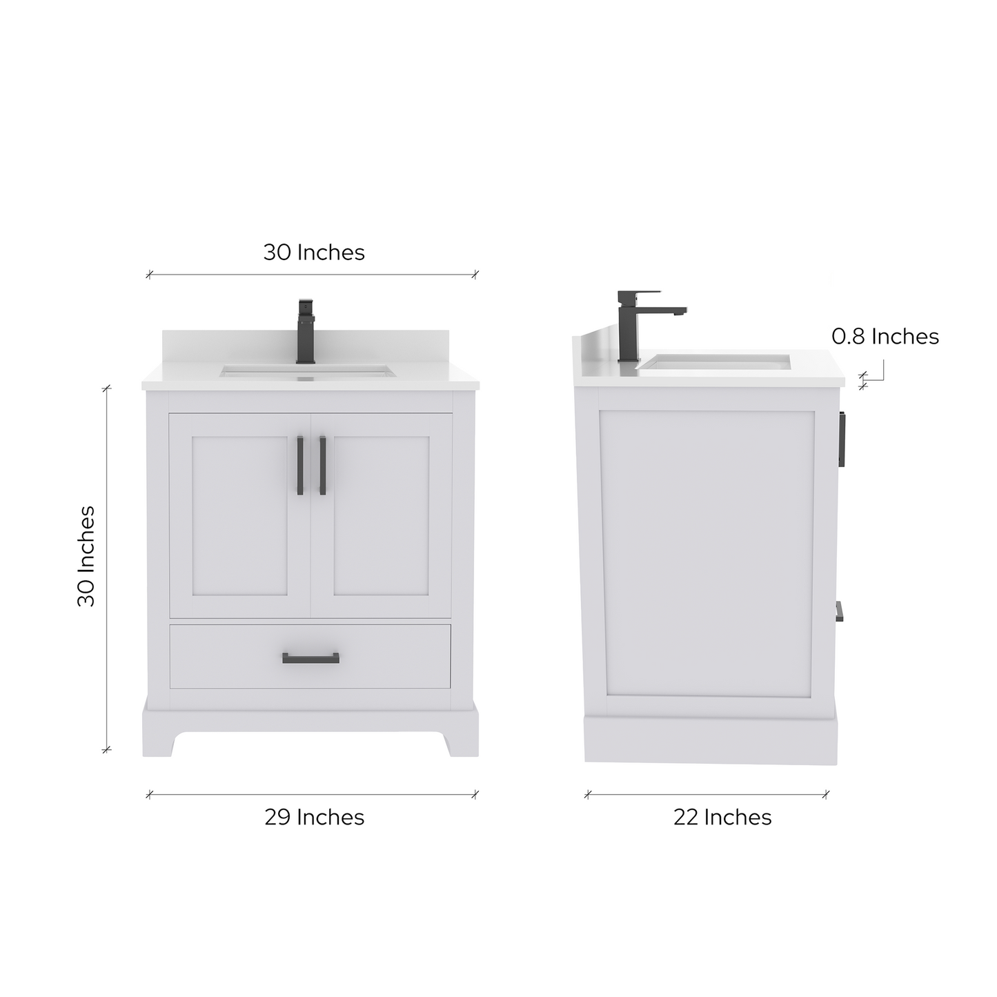 Maya 30 Inch Solid Wood Single Bathroom Vanity with Quartz Countertop