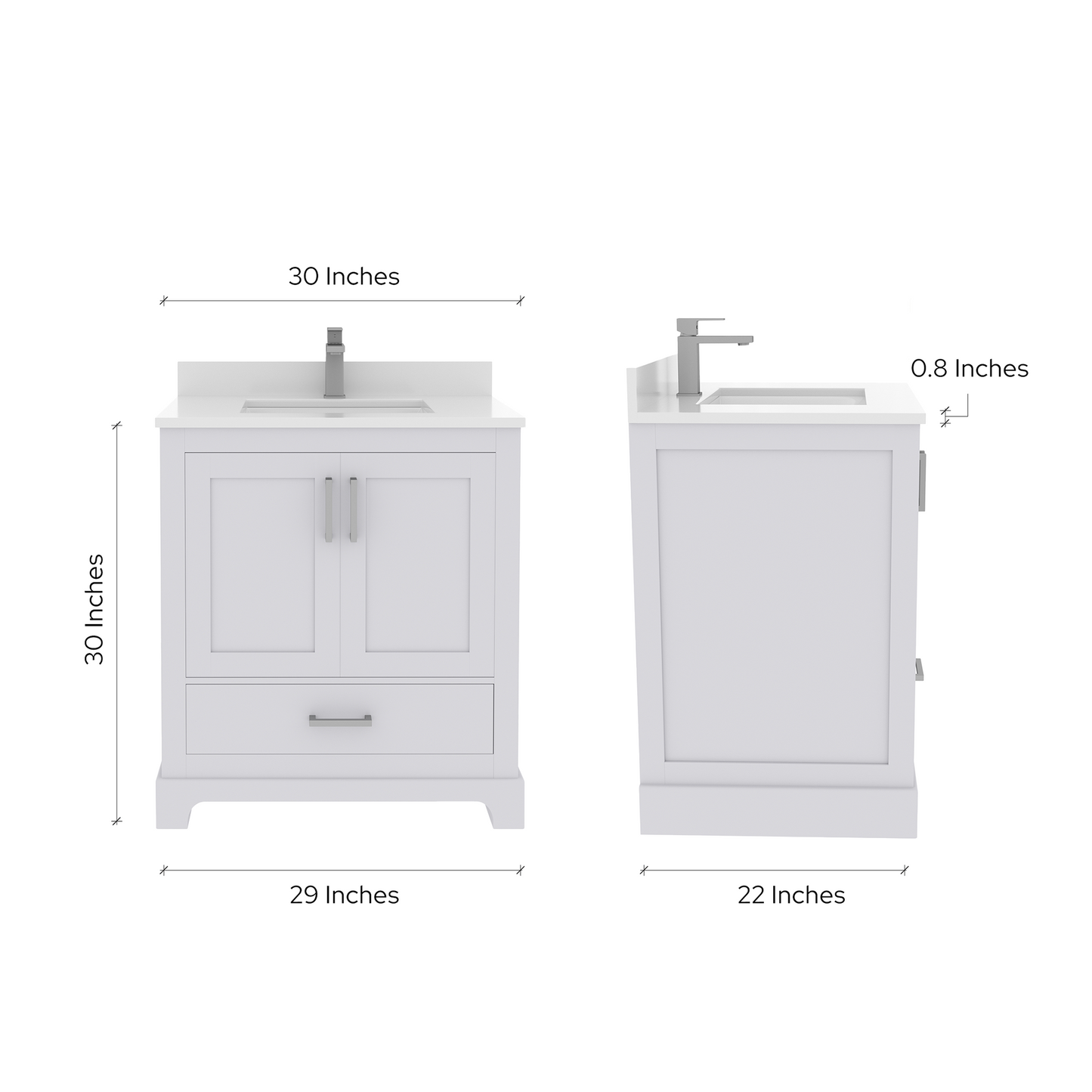 Maya 30 Inch Solid Wood Single Bathroom Vanity with Quartz Countertop