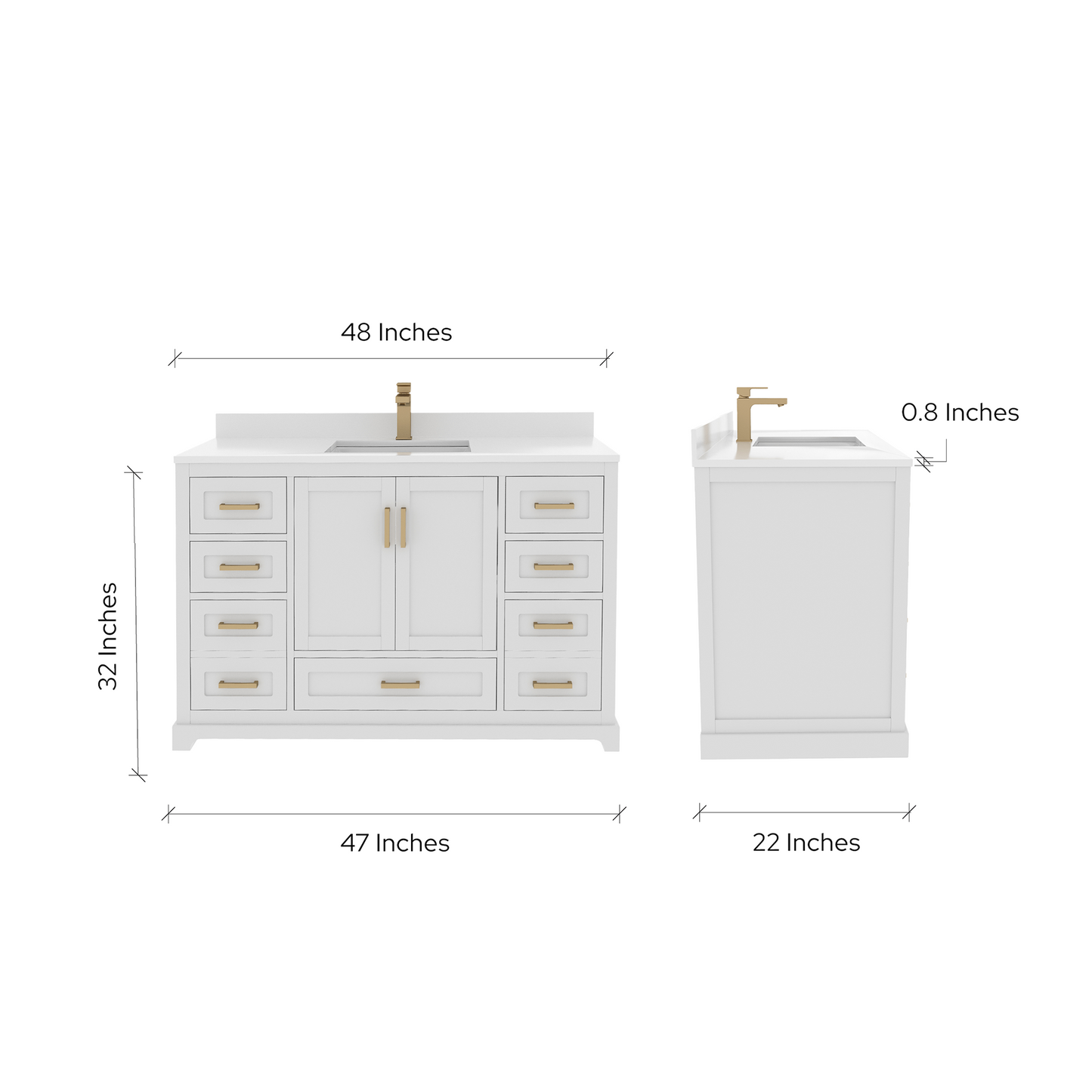 Maya 48 Inch Solid Wood Single Bathroom Vanity with Quartz Countertop