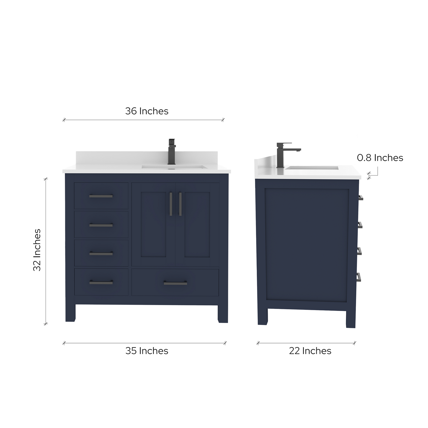 Rooh 36 Inch Right Solid Wood Single Bathroom Vanity with Quartz Countertop