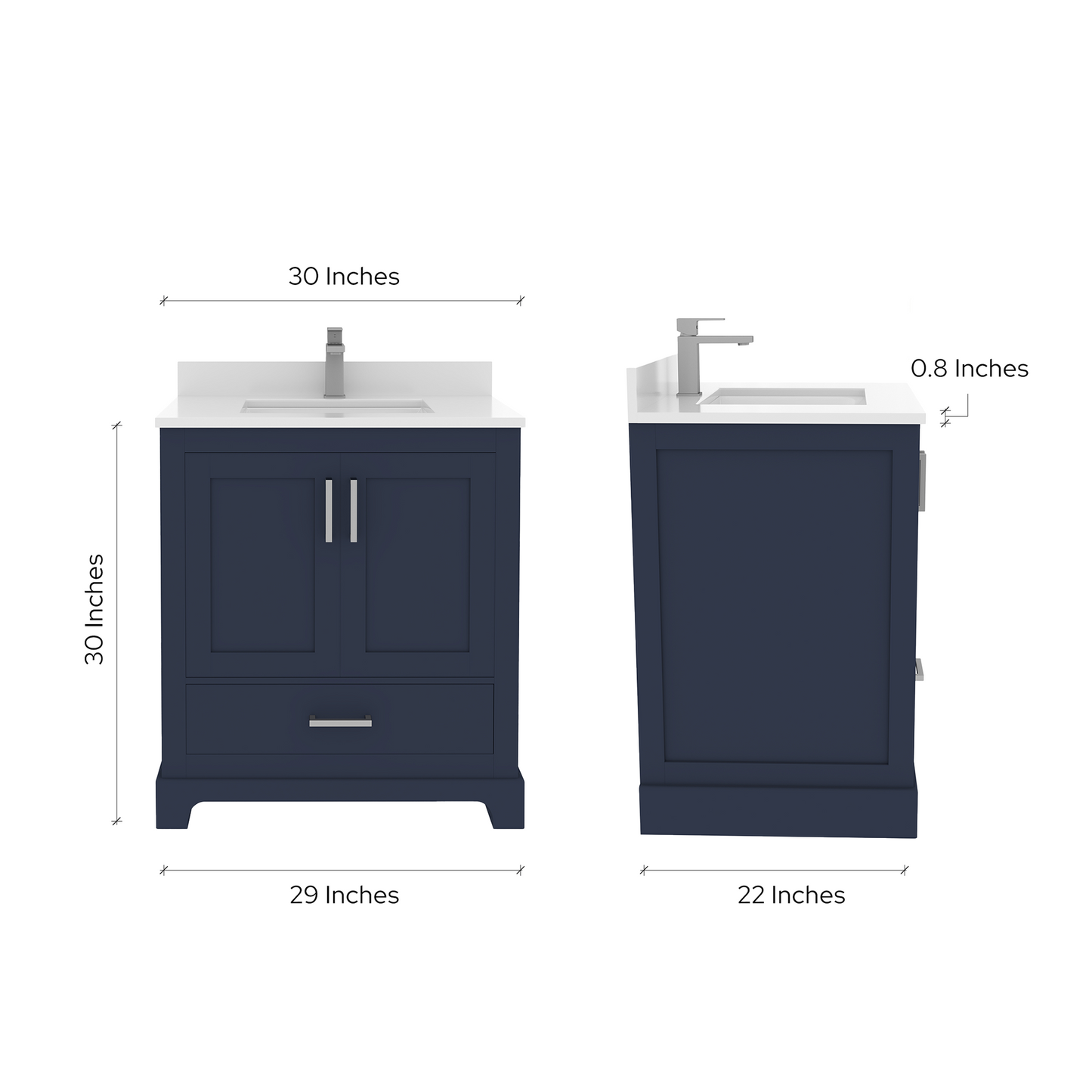 Maya 30 Inch Solid Wood Single Bathroom Vanity with Quartz Countertop