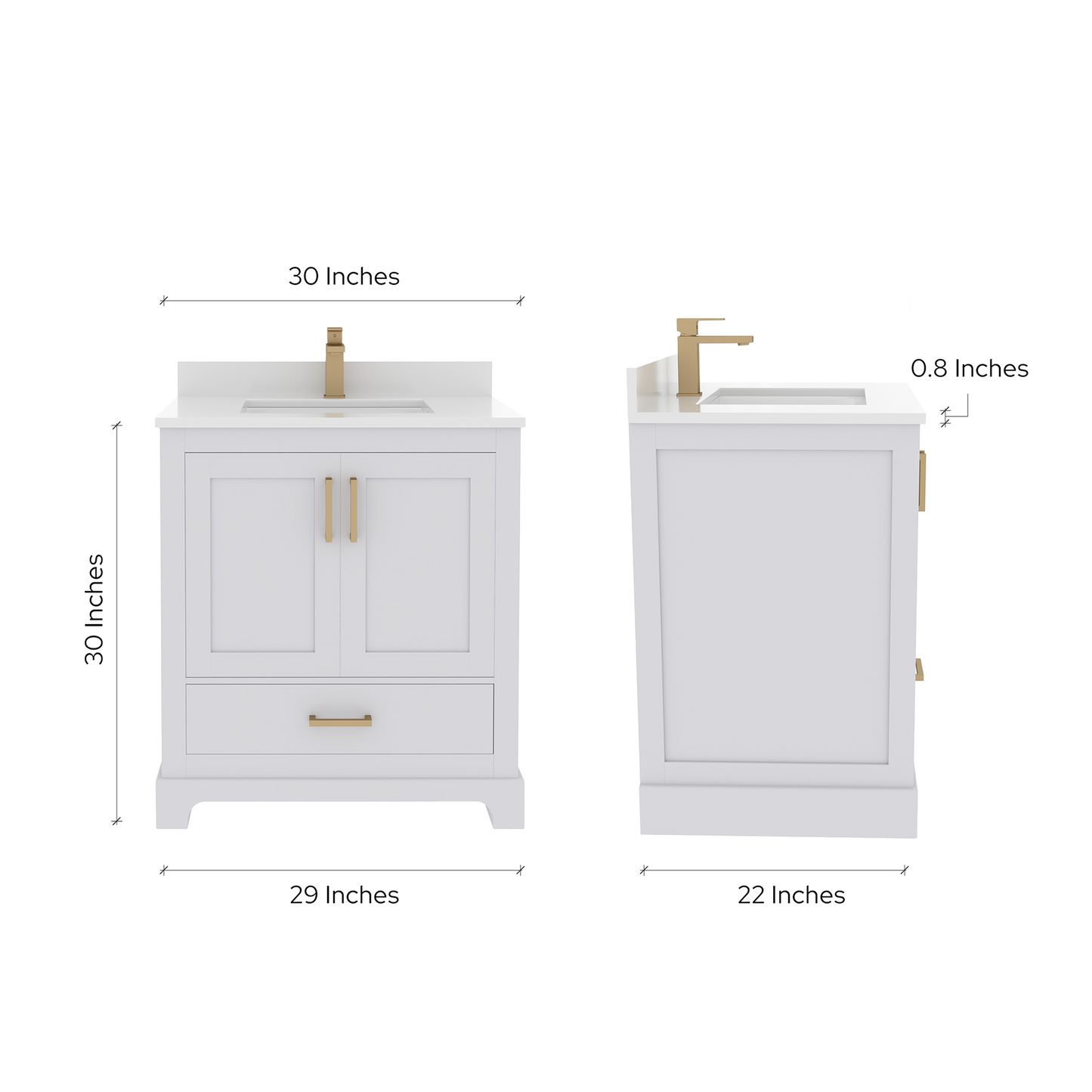 Maya 30 Inch Solid Wood Single Bathroom Vanity with Quartz Countertop