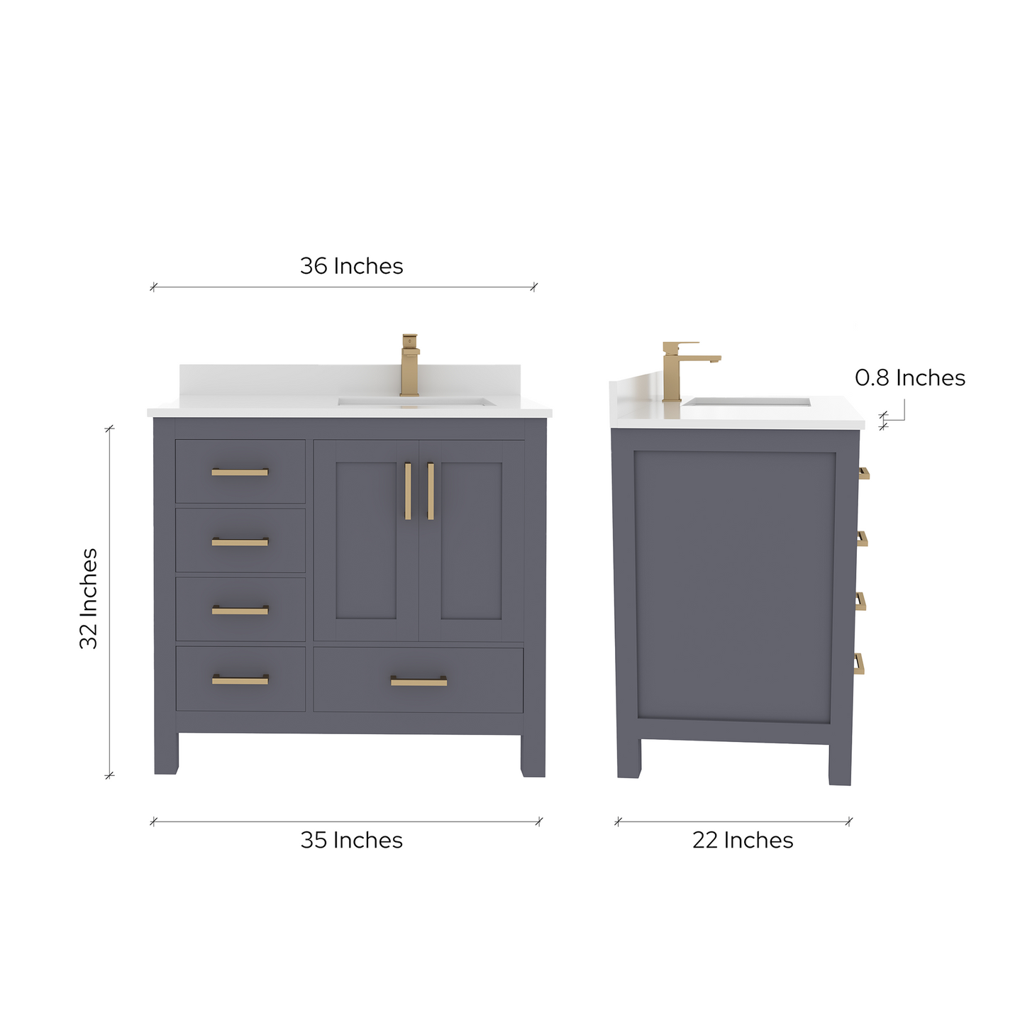 Rooh 36 Inch Right Solid Wood Single Bathroom Vanity with Quartz Countertop