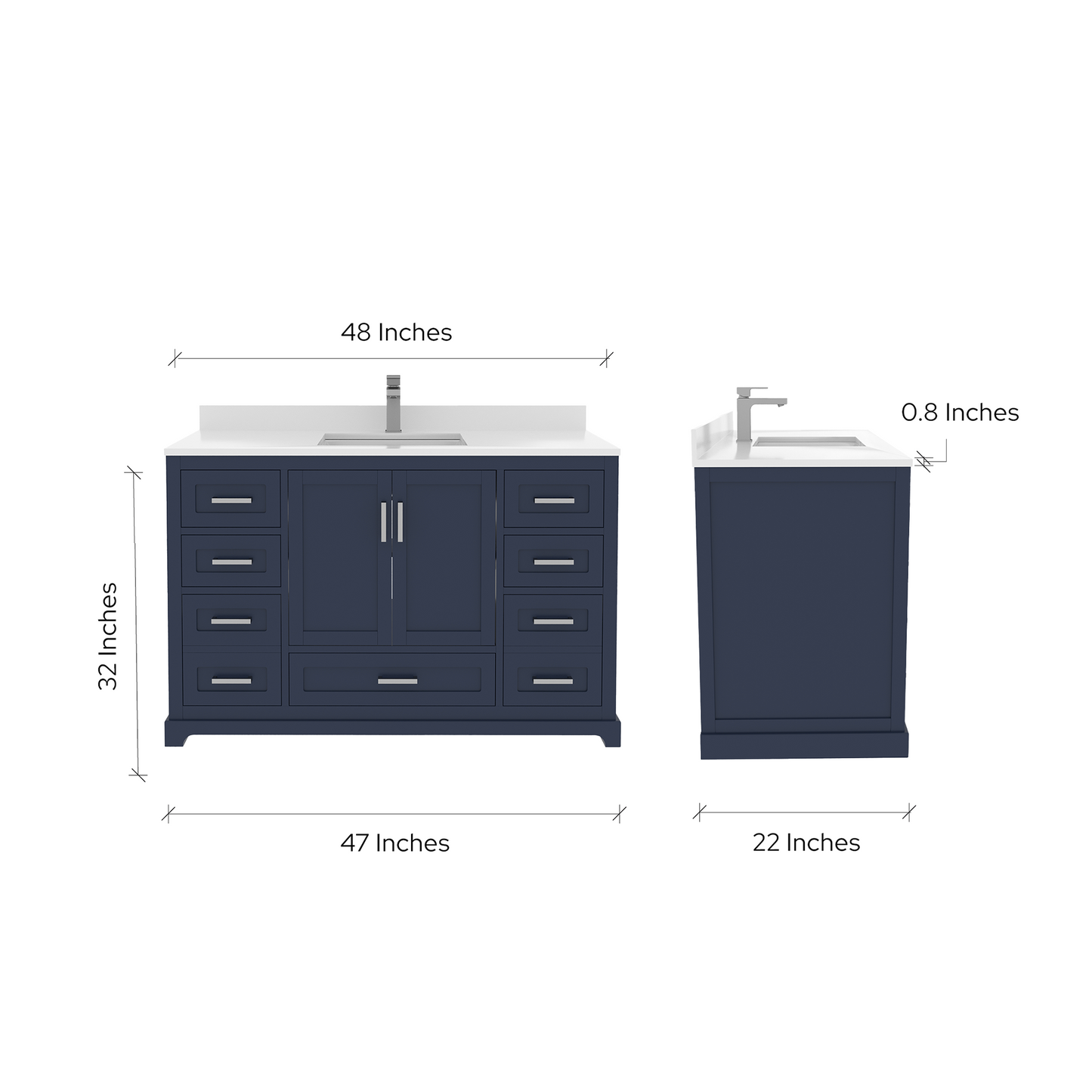 Maya 48 Inch Solid Wood Single Bathroom Vanity with Quartz Countertop