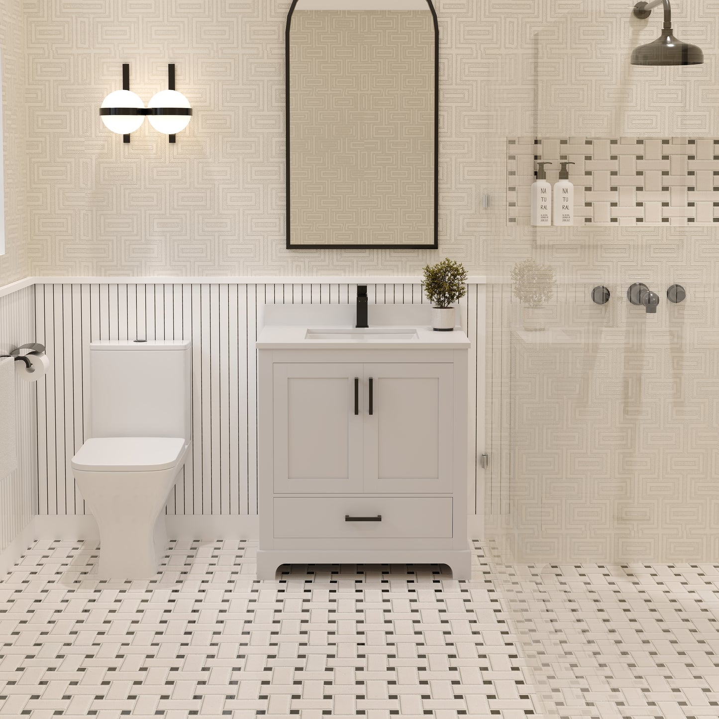 Maya 30 Inch Solid Wood Single Bathroom Vanity with Quartz Countertop