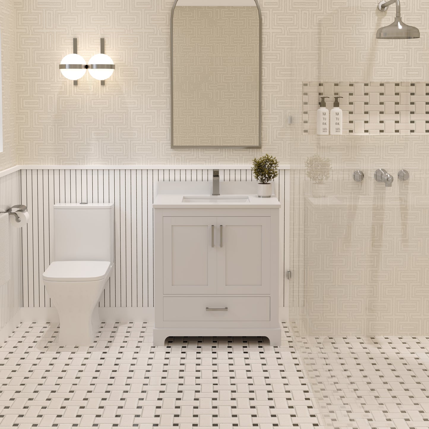 Maya 30 Inch Solid Wood Single Bathroom Vanity with Quartz Countertop