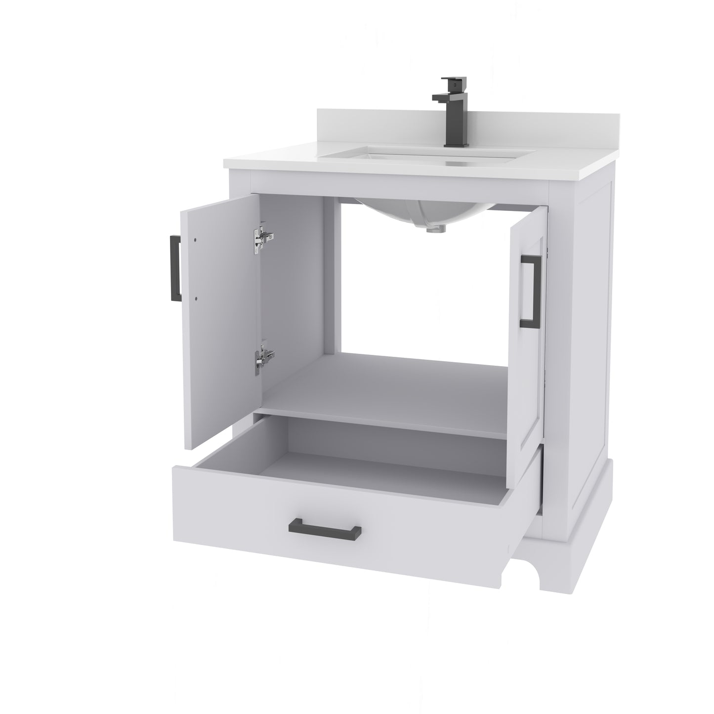 Maya 30 Inch Solid Wood Single Bathroom Vanity with Quartz Countertop
