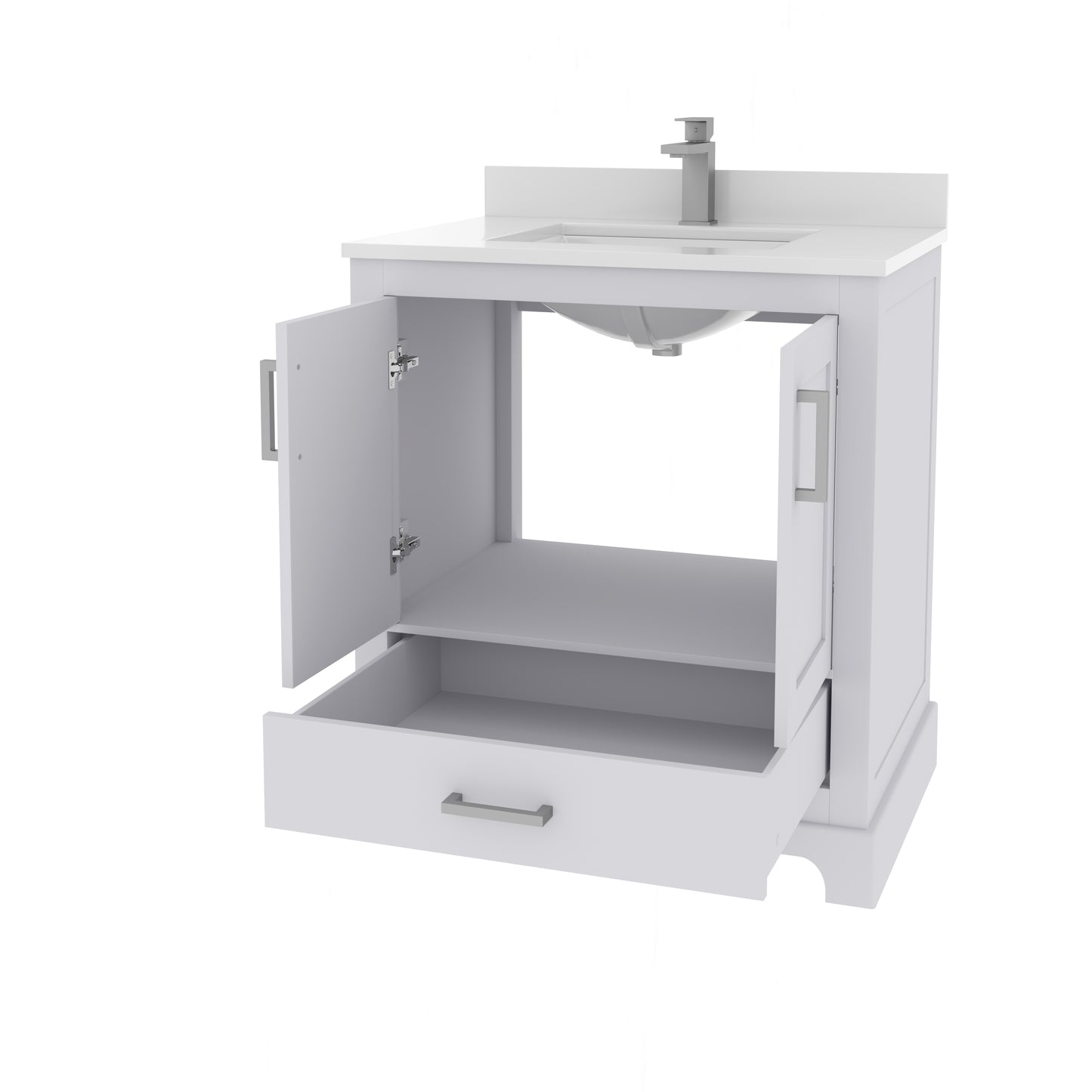 Maya 30 Inch Solid Wood Single Bathroom Vanity with Quartz Countertop