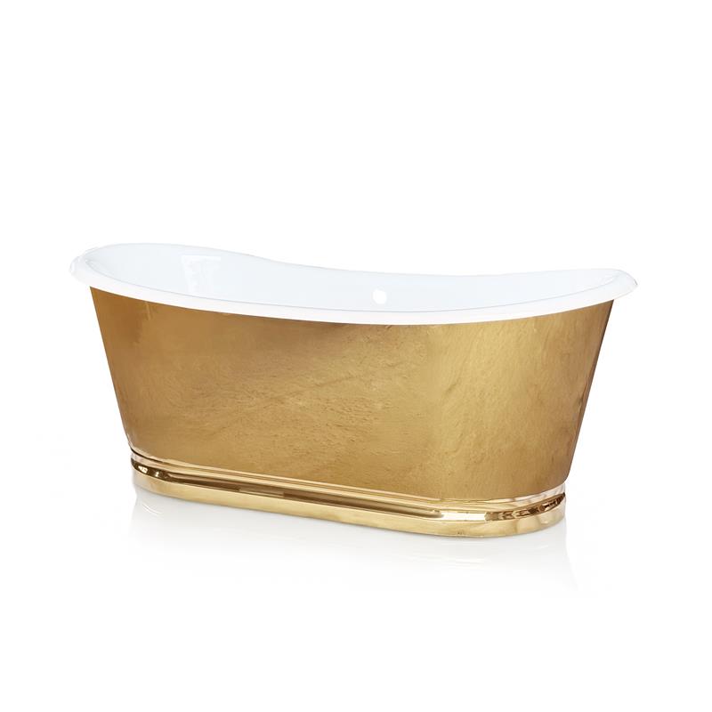 Ayna Decors Velona 67" Freestanding Oval Cast Iron Bathtub – Handcrafted Masterpiece with Gold Enameled Finish and Sculptural Grace