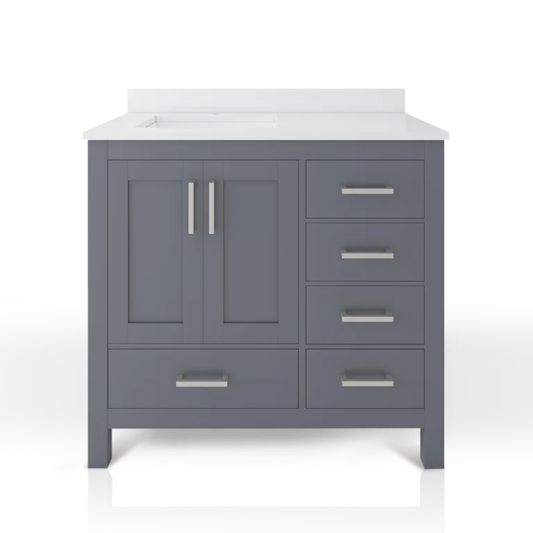 Rooh 36 Inch Left Solid Wood Single Bathroom Vanity with Quartz Countertop