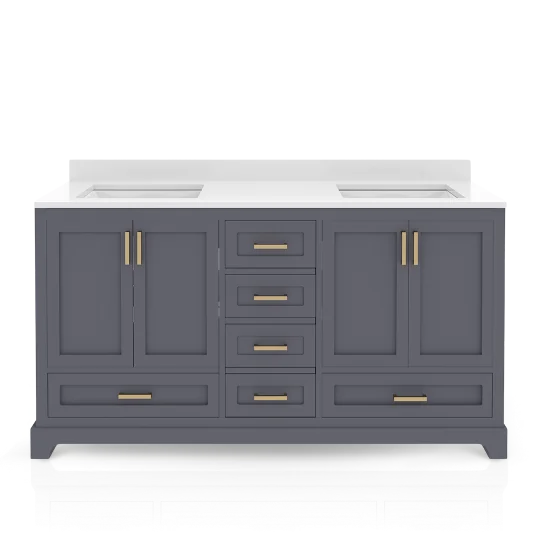 Maya 60 Inch Solid Wood Double Bathroom Vanity with Quartz Countertop