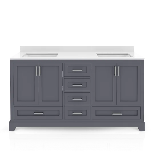 Maya 60 Inch Solid Wood Double Bathroom Vanity with Quartz Countertop