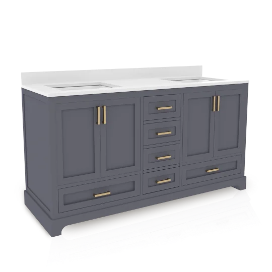 Maya 60 Inch Solid Wood Double Bathroom Vanity with Quartz Countertop