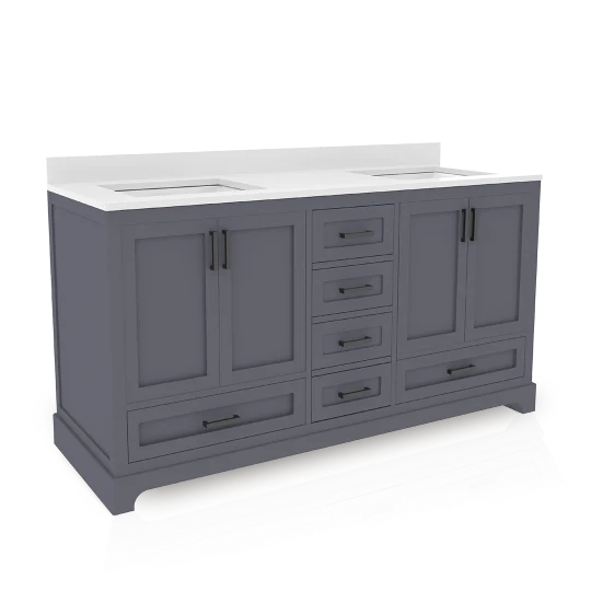 Maya 60 Inch Solid Wood Double Bathroom Vanity with Quartz Countertop
