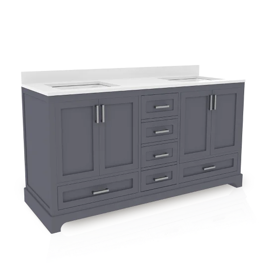 Maya 60 Inch Solid Wood Double Bathroom Vanity with Quartz Countertop