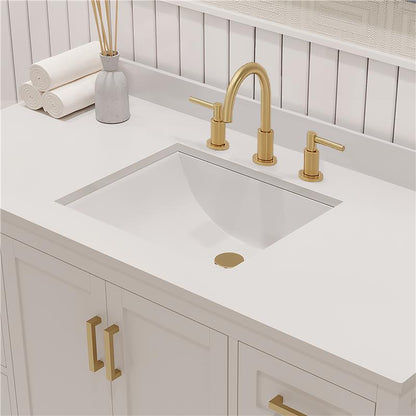 Rooh 48 Inch Solid Wood Bathroom Vanity with Undermount single Rectangle sink & White Quartz countertop 0.75 inch edge in white