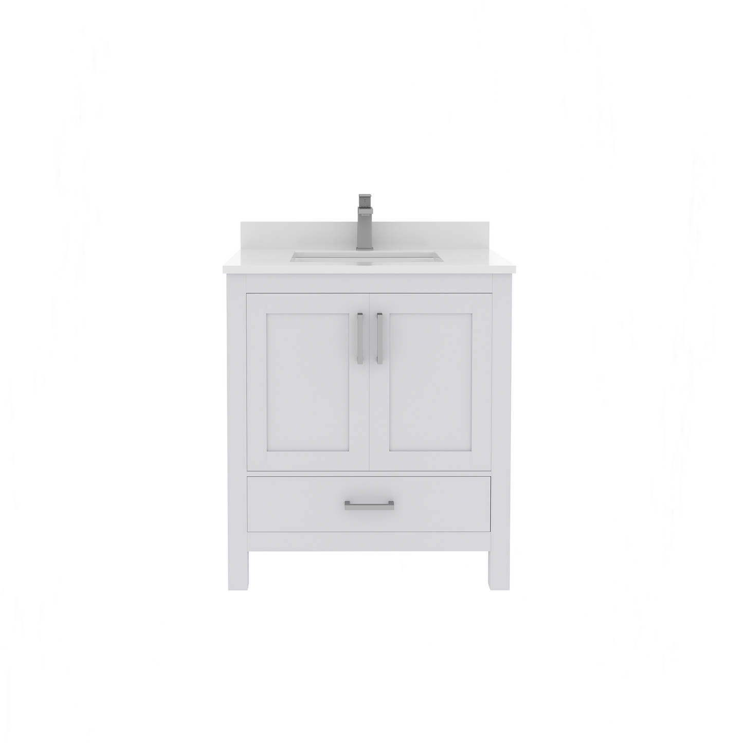 Rooh 30 Inch Solid Wood Bathroom Vanity with Undermount single Rectangle sink & White Quartz countertop 0.75 inch edge in white