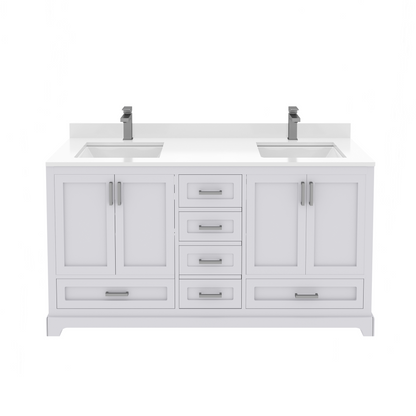 Maya 60 Inch Solid Wood Double Bathroom Vanity with Quartz Countertop