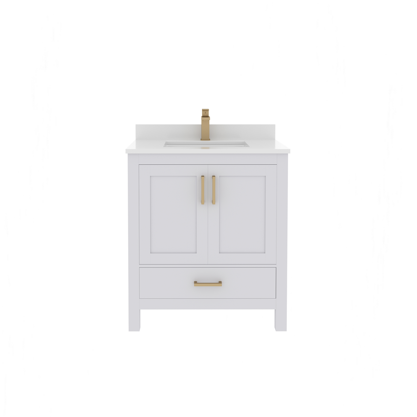 Rooh 30 Inch Solid Wood Bathroom Vanity with Undermount single Rectangle sink & White Quartz countertop 0.75 inch edge in white
