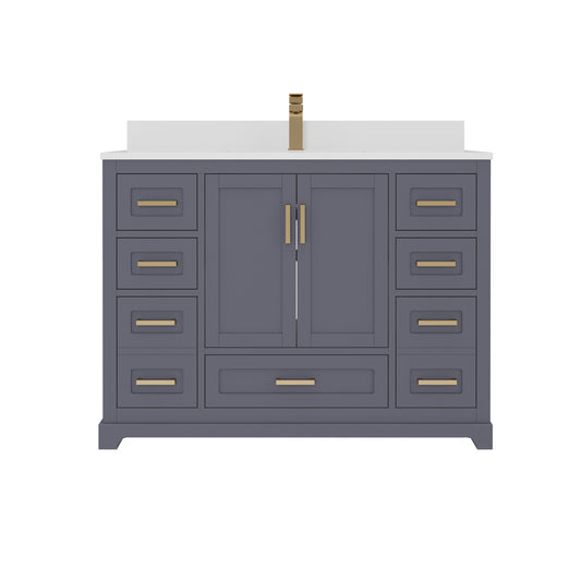 Maya 42 Inch Solid Wood Single Bathroom Vanity with Quartz Countertop