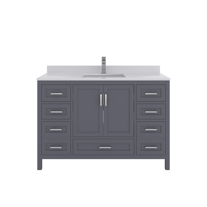 Rooh 48 Inch Solid Wood Bathroom Vanity with Undermount single Rectangle sink & White Quartz countertop 0.75 inch edge in white