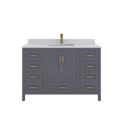 Rooh 48 Inch Solid Wood Bathroom Vanity with Undermount single Rectangle sink & White Quartz countertop 0.75 inch edge in white