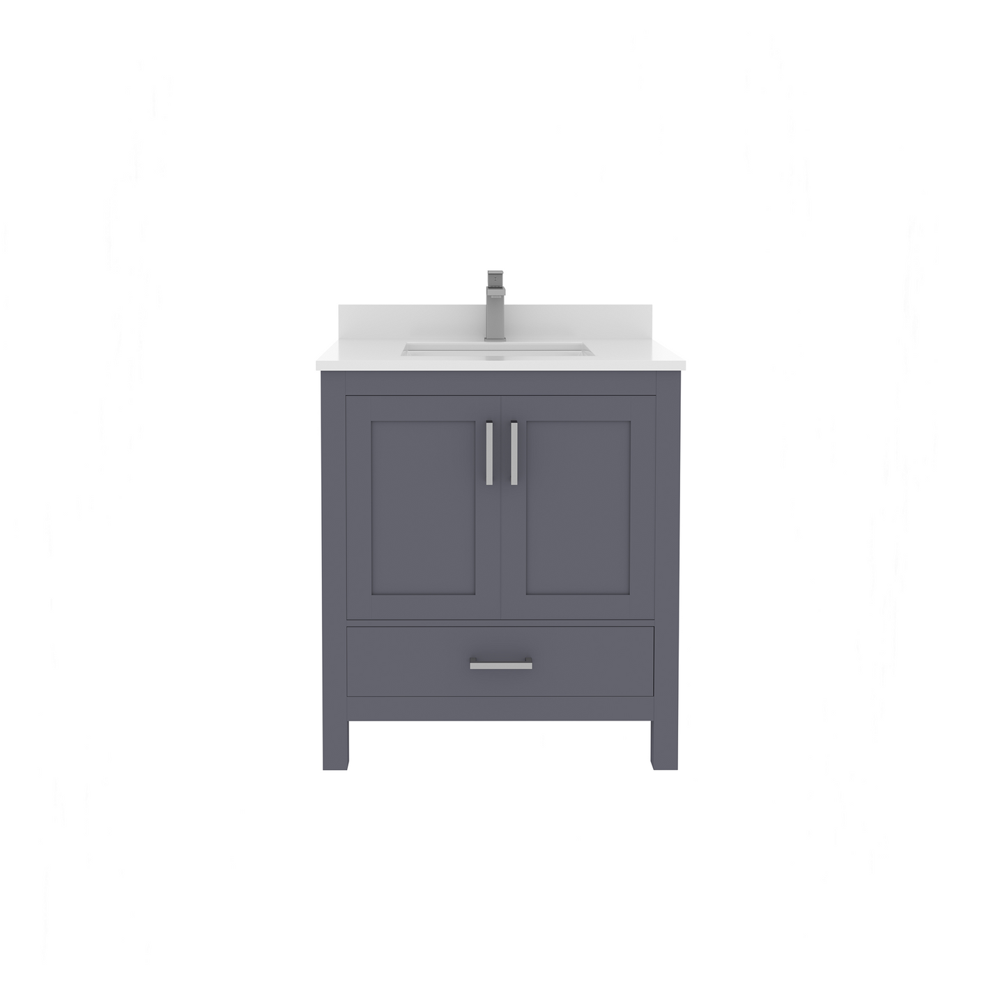 Rooh 30 Inch Solid Wood Bathroom Vanity with Undermount single Rectangle sink & White Quartz countertop 0.75 inch edge in white