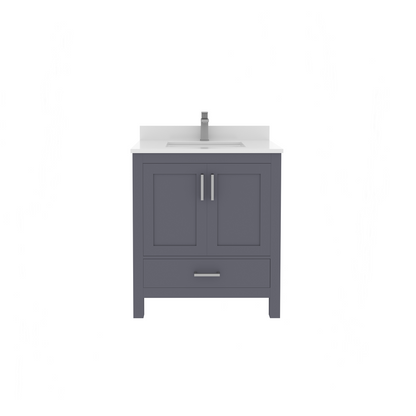 Rooh 30 Inch Solid Wood Bathroom Vanity with Undermount single Rectangle sink & White Quartz countertop 0.75 inch edge in white