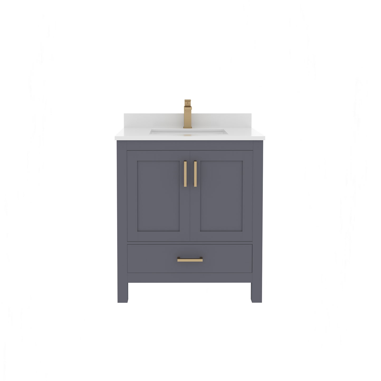 Rooh 30 Inch Solid Wood Bathroom Vanity with Undermount single Rectangle sink & White Quartz countertop 0.75 inch edge in white