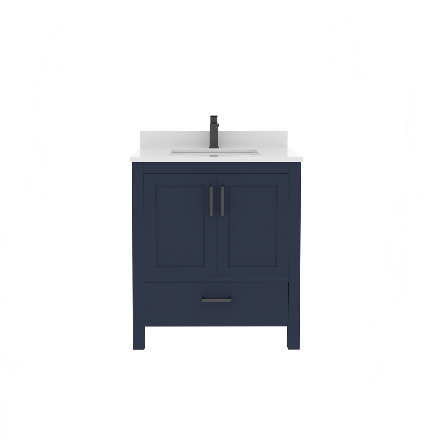 Rooh 30 Inch Solid Wood Bathroom Vanity with Undermount single Rectangle sink & White Quartz countertop 0.75 inch edge in white